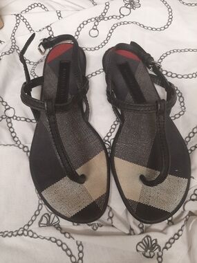 Burberry Women’s Black Check T-Strap Sandals